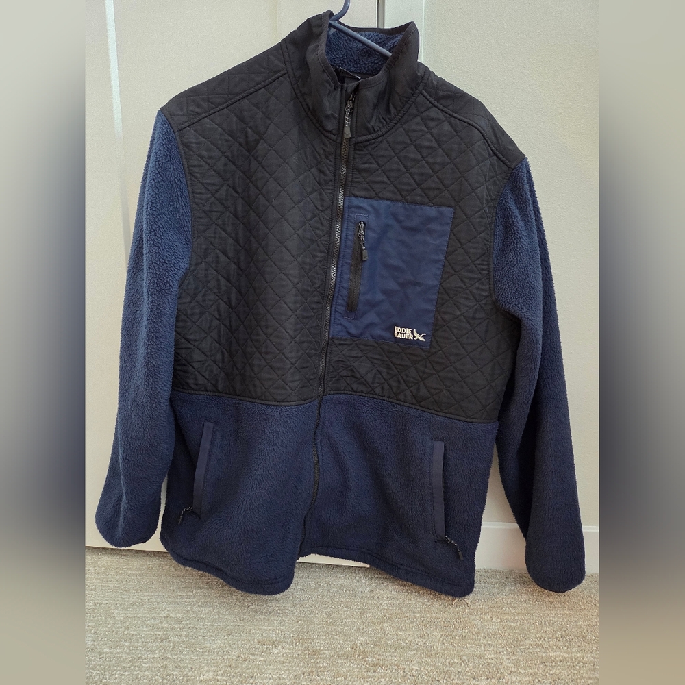 Eddie Bauer Black and Blue Quilted Fleece Jacket